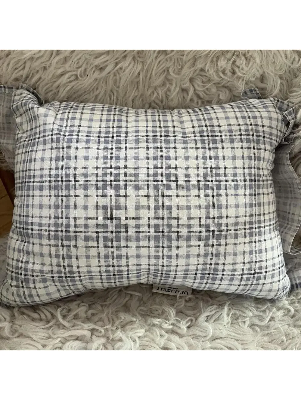 Laura Ashley Cassidy Blue & White Plaid Throw Pillow Ruffle Edge 11x17”